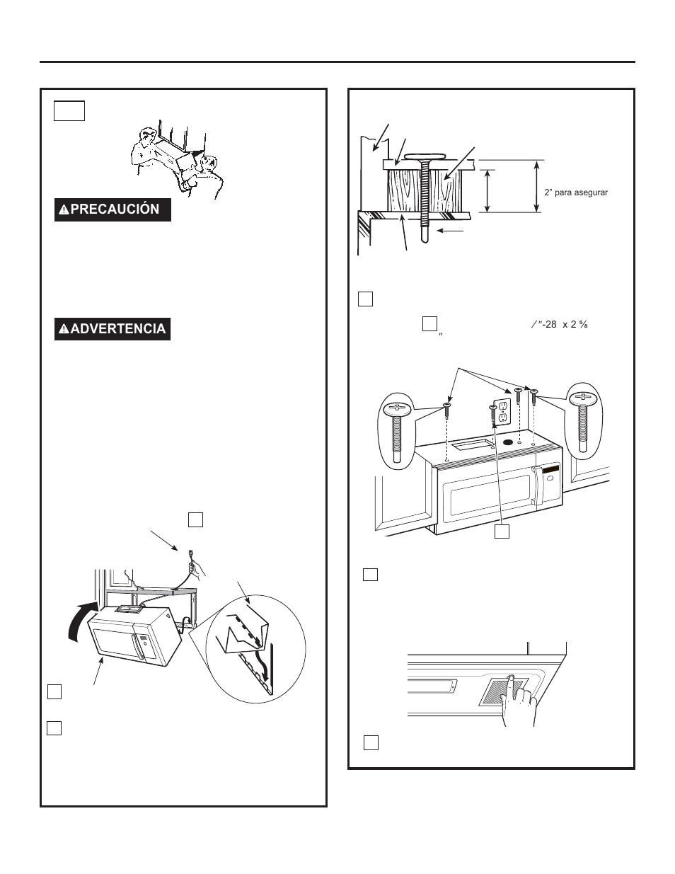Instrucciones de instalación, Cómo montar el horno b5, Precaución | Advertencia | GE Profile Advantium Series 30 Inch Over-the-Range Microwave Oven Installation Guide User Manual | Page 42 / 48