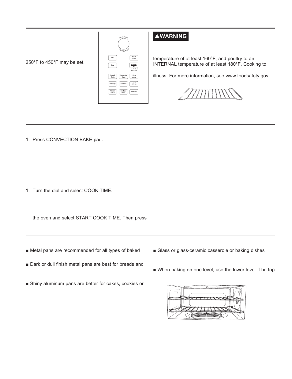 Convection baking convection baking, How to convection bake, Cooking tips | Warning | GE Profile Advantium Series 30 Inch Over-the-Range Microwave Oven Owner Manual User Manual | Page 18 / 72