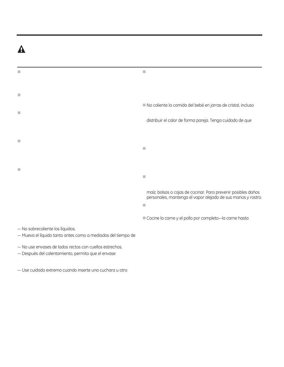Precaución | GE 1.6 cu. ft. Over-the-Range Microwave Oven Use and Care Guide User Manual | Page 28 / 48