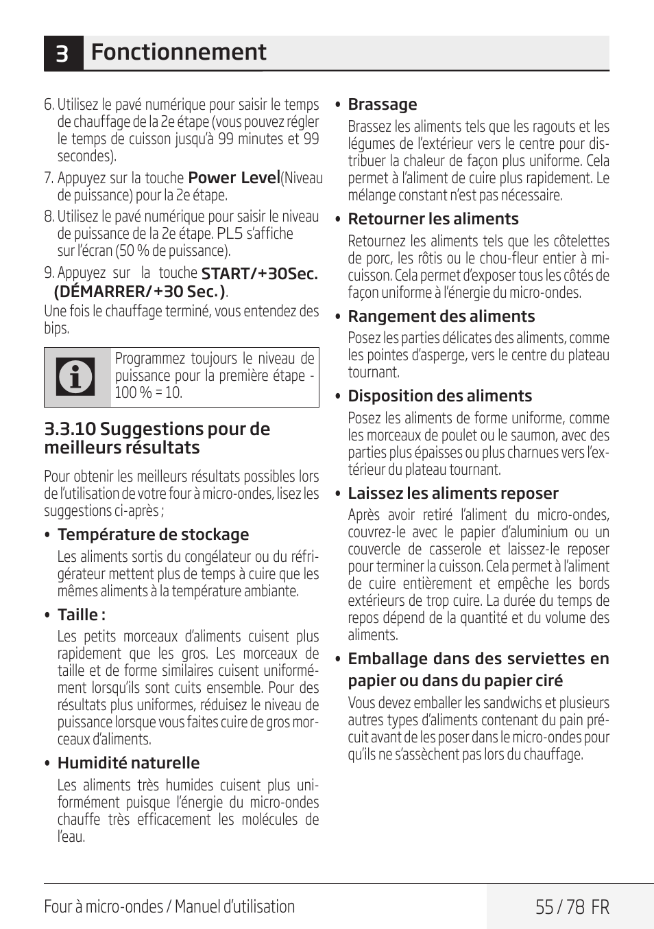 3fonctionnement, 55 / 78 fr | Beko 30 Inch Over the Range Convection Microwave Owner Manual User Manual | Page 55 / 80