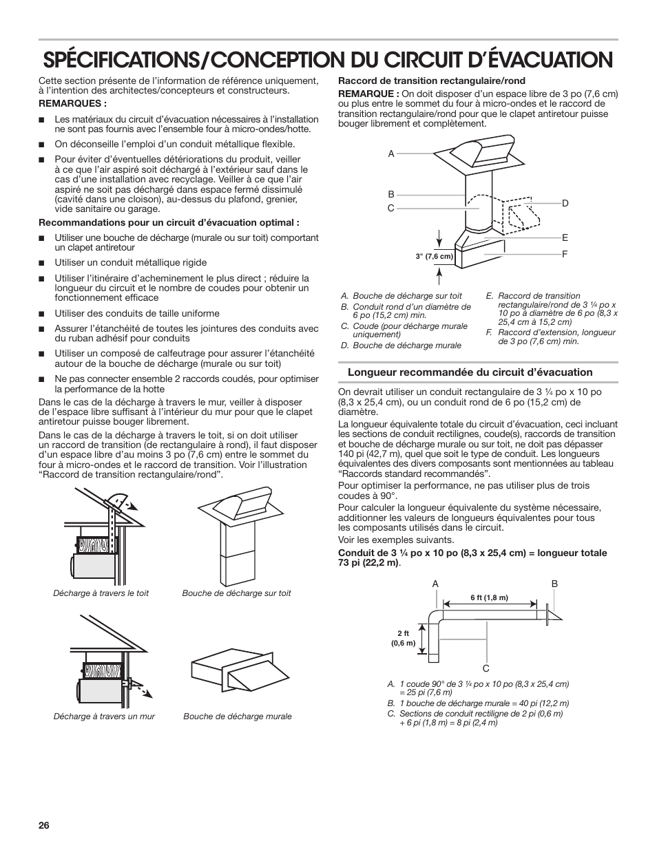 Spécifications/conception du circuit, D’évacuation, Spécifications/conception du circuit d’évacuation | KITCHENAID 30 Inch Over-The-Range Microwave Installation Instructions User Manual | Page 26 / 28