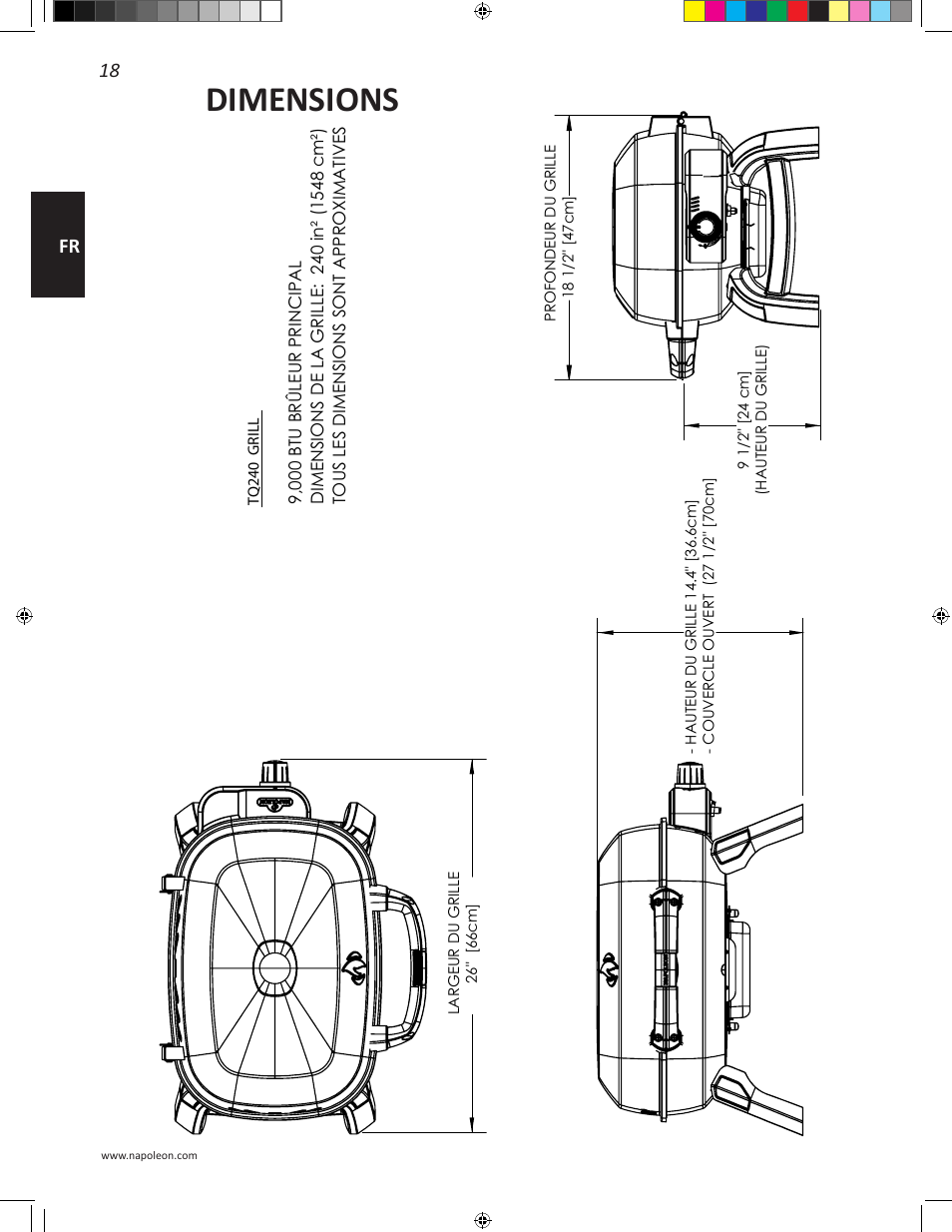 Dimensions, 18 fr | Napoleon Travel Q Series 26 Inch TravelQ™ 240 Portable Gas Grill Manual User Manual | Page 18 / 32