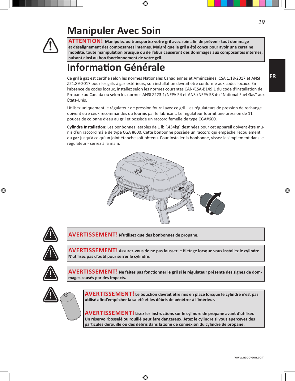Information générale, Manipuler avec soin | Napoleon Travel Q Series 26 Inch TravelQ™ 240 Portable Gas Grill Manual User Manual | Page 19 / 32