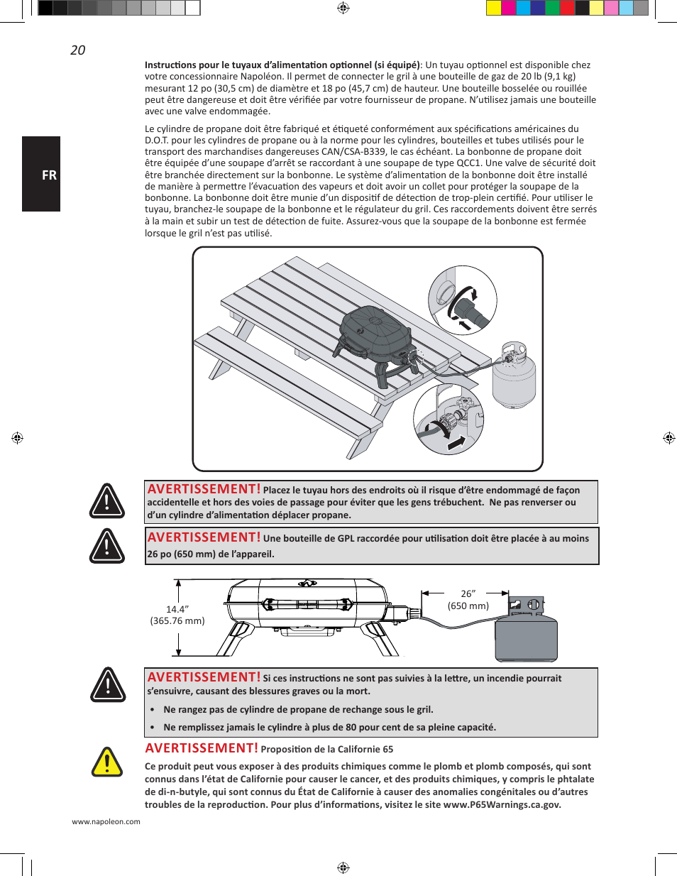 20 fr, Avertissement | Napoleon Travel Q Series 26 Inch TravelQ™ 240 Portable Gas Grill Manual User Manual | Page 20 / 32