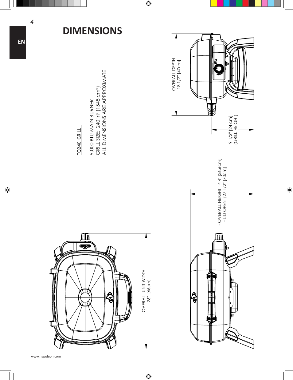 Dimensions | Napoleon Travel Q Series 26 Inch TravelQ™ 240 Portable Gas Grill Manual User Manual | Page 4 / 32