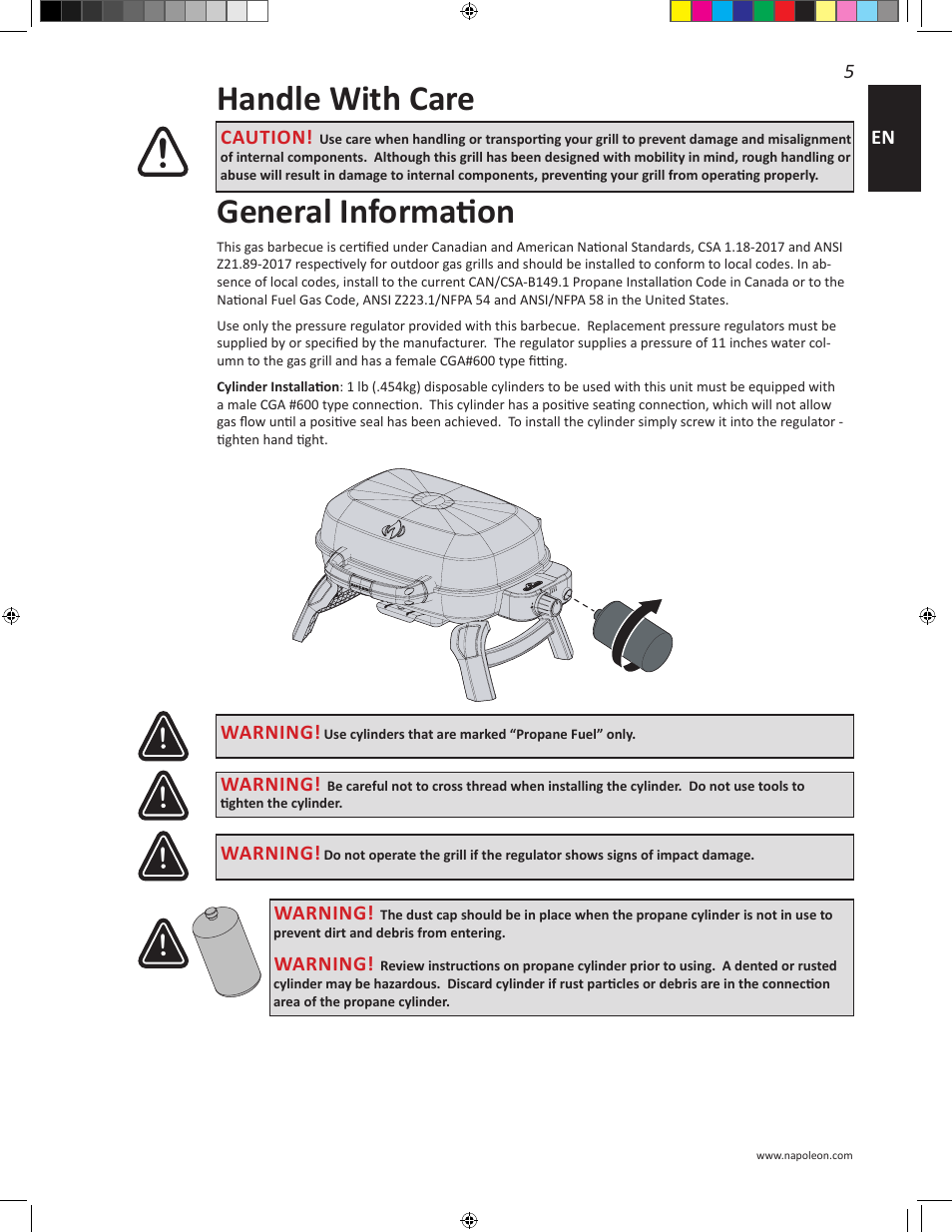 Handle with care, General information | Napoleon Travel Q Series 26 Inch TravelQ™ 240 Portable Gas Grill Manual User Manual | Page 5 / 32