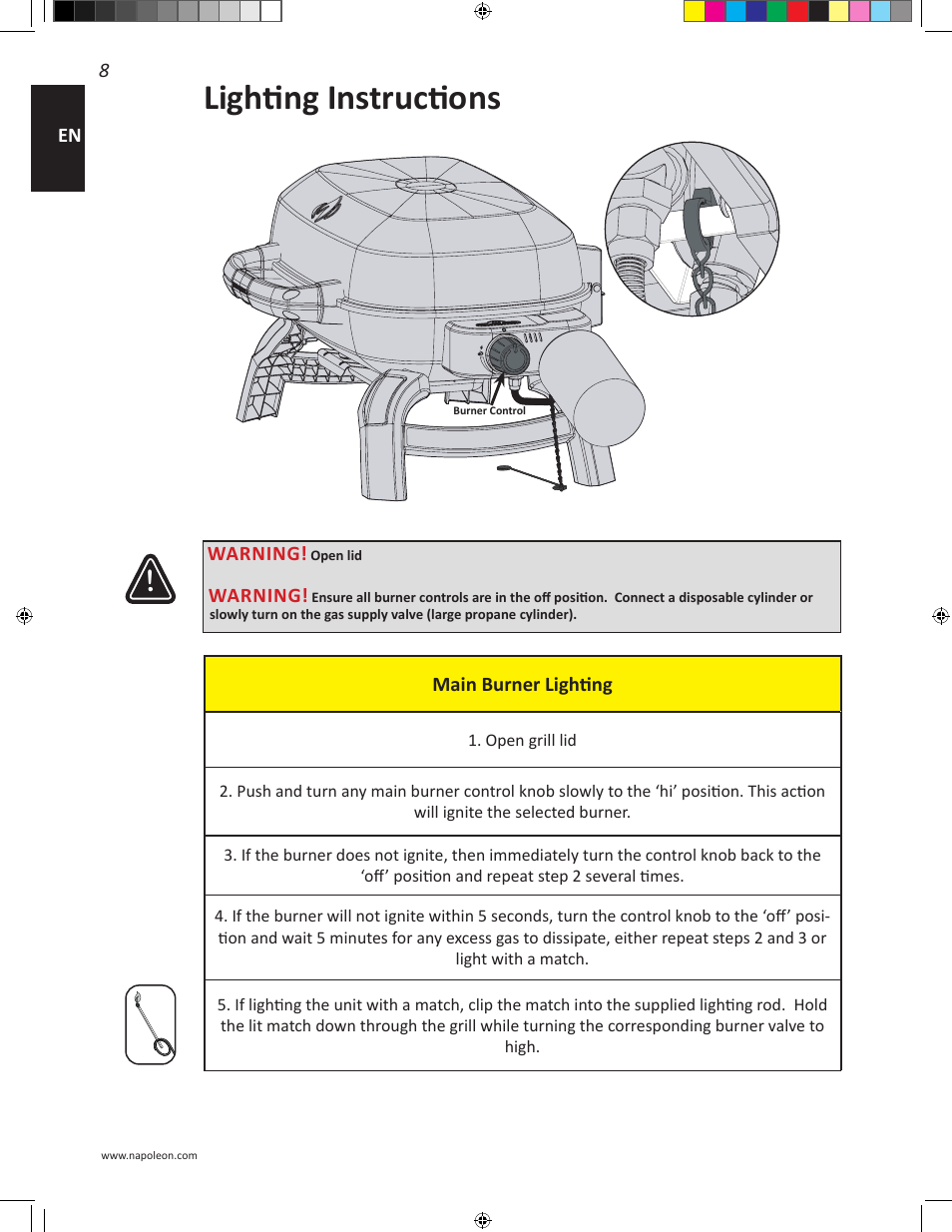 Lighting instructions | Napoleon Travel Q Series 26 Inch TravelQ™ 240 Portable Gas Grill Manual User Manual | Page 8 / 32