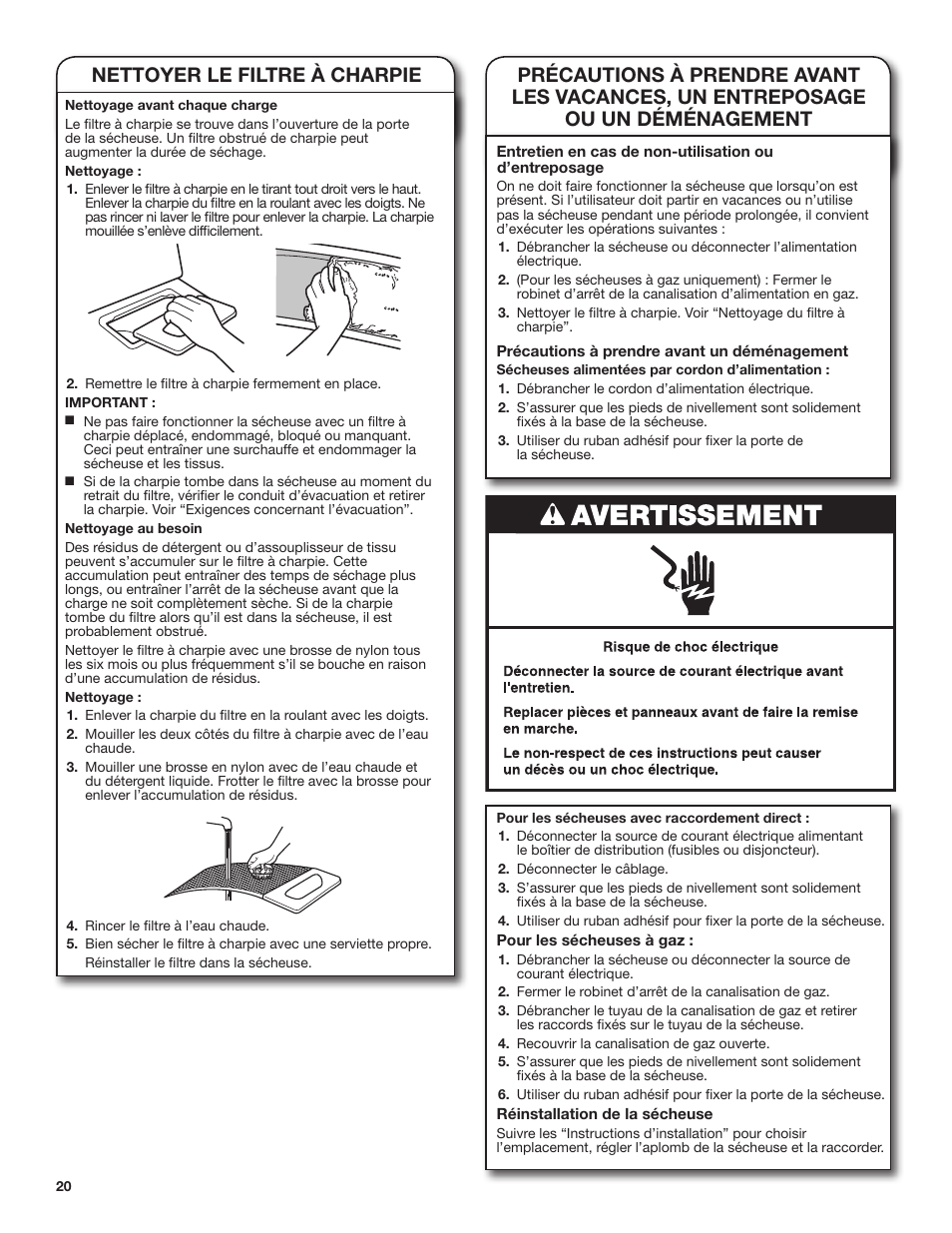 Nettoyer le filtre à charpie | Amana 29 Inch Electric Dryer Use and Care Guide User Manual | Page 20 / 24