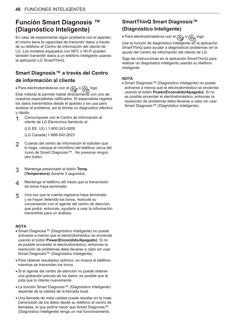 48 función smart diagnosis ™ (diagnóstico, Inteligente) | LG TurboSteam Series 27 Inch Electric Dryer User Manual and Installation Guide User Manual | Page 110 / 124