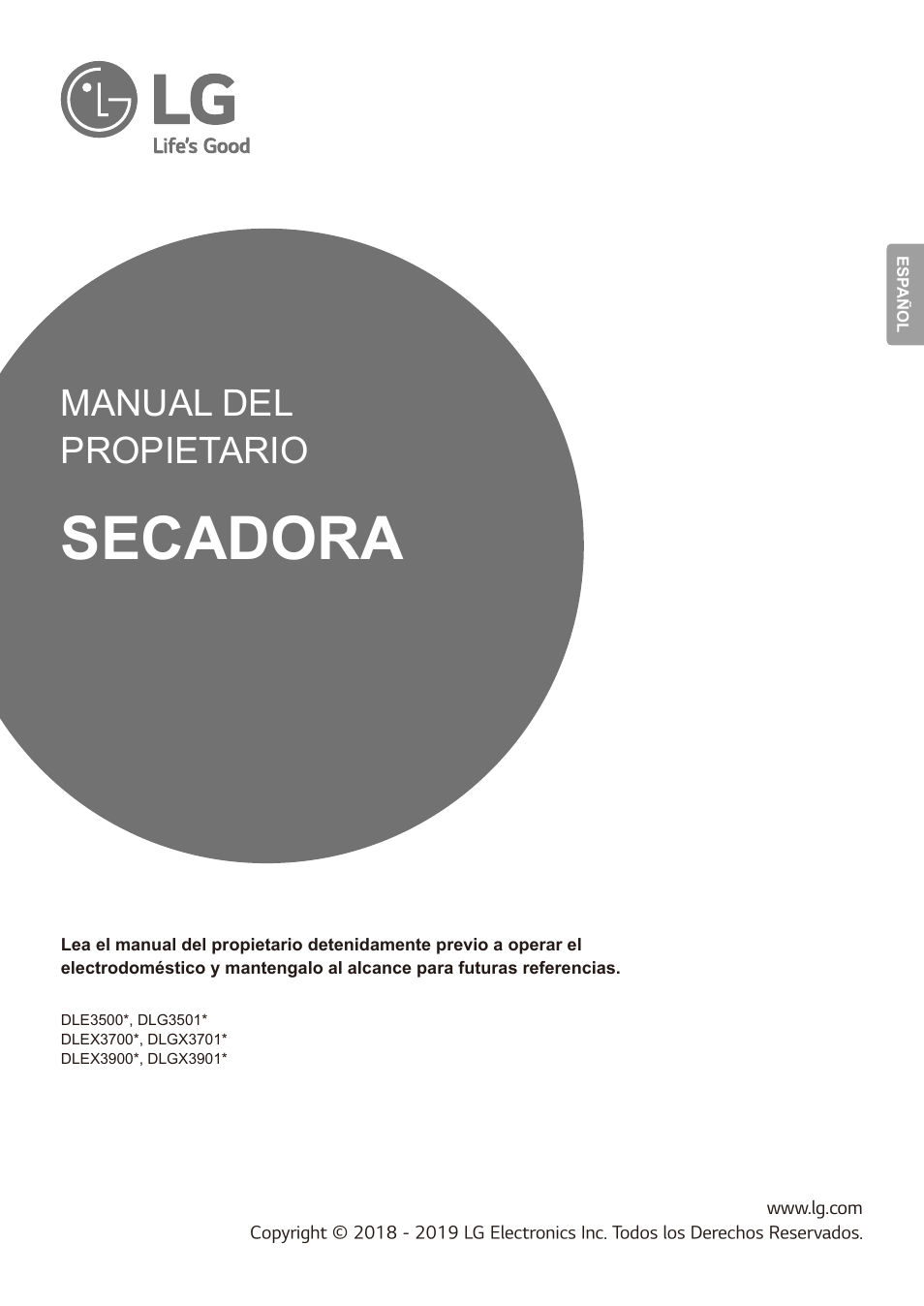 Secadora, Manual del propietario | LG TurboSteam Series 27 Inch Electric Dryer User Manual and Installation Guide User Manual | Page 63 / 124