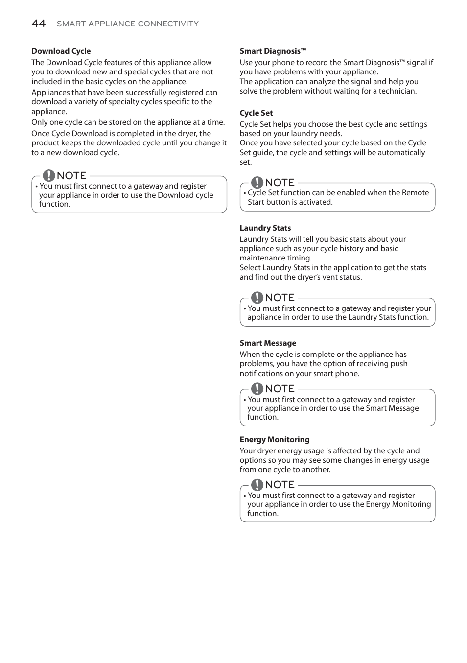 LG Signature Series TurboSteam Series 29 Inch Electric Smart Dryer Owners Manual User Manual | Page 44 / 108