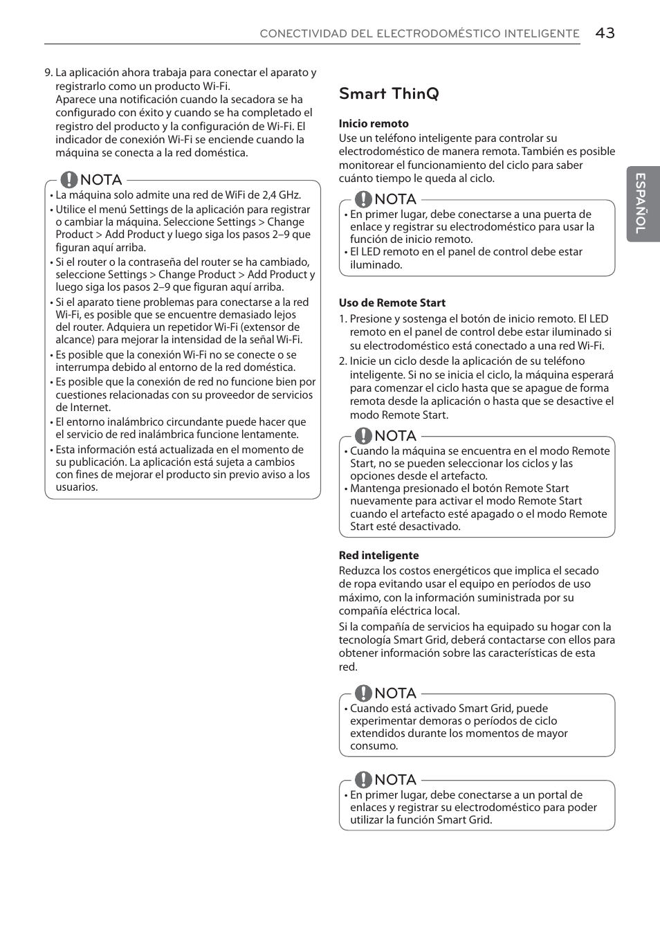 Smart thinq, Nota | LG Signature Series TurboSteam Series 29 Inch Electric Smart Dryer Owners Manual User Manual | Page 95 / 108