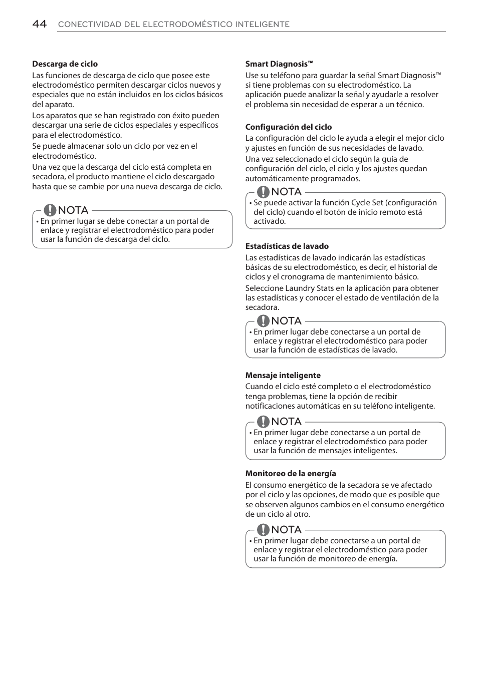 Nota | LG Signature Series TurboSteam Series 29 Inch Electric Smart Dryer Owners Manual User Manual | Page 96 / 108