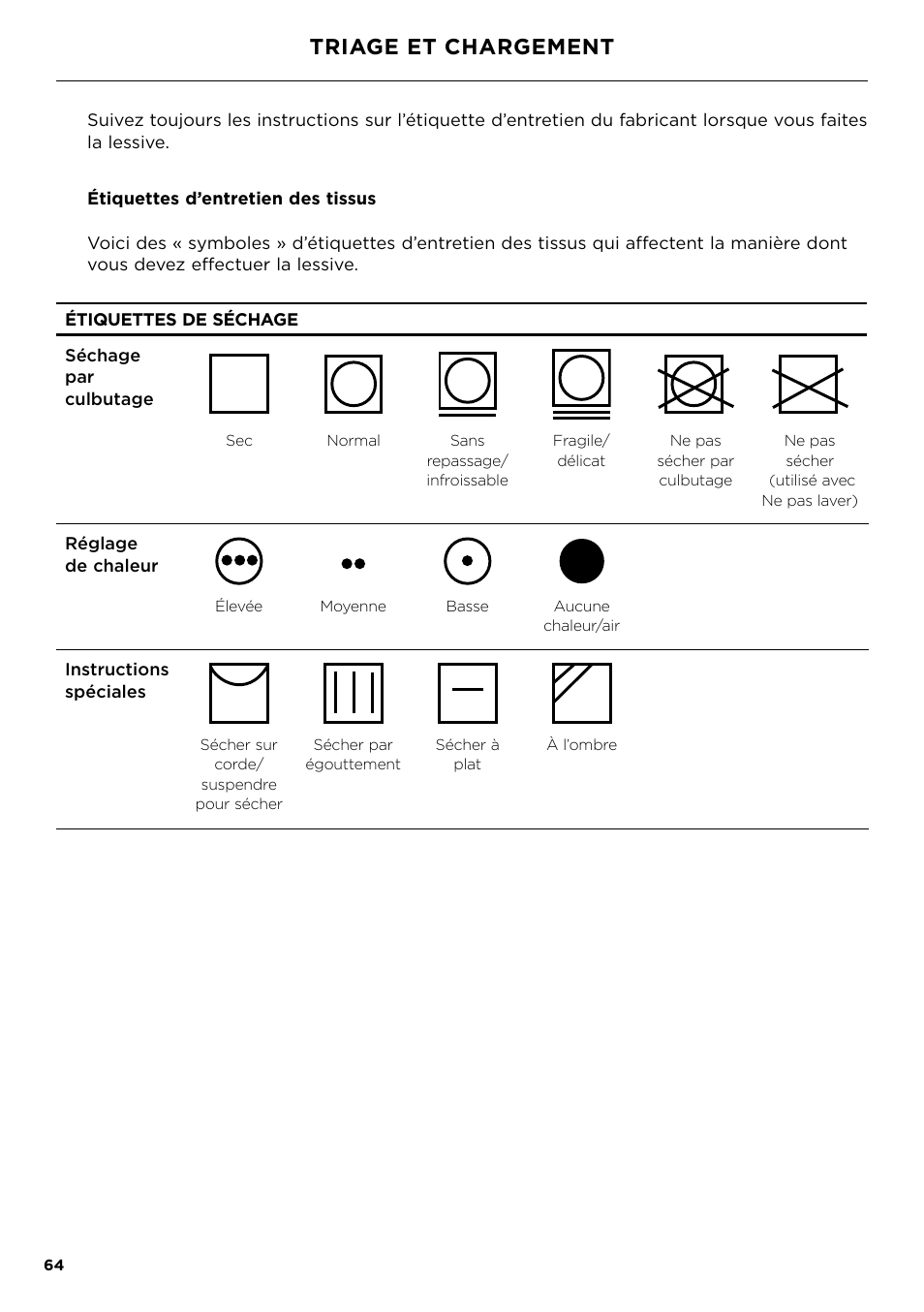 Triage et chargement | Fisher & Paykel 24 Inch Condensing Dryer Install Guide User Manual | Page 66 / 84