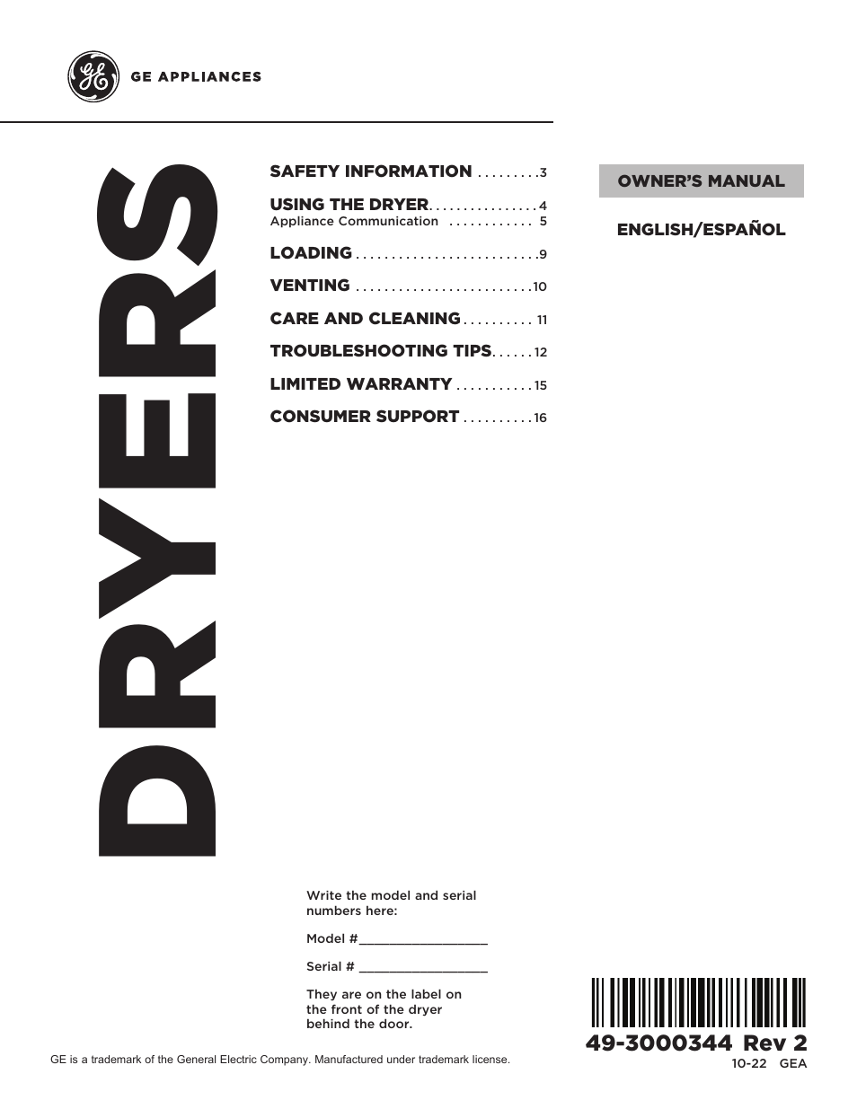 GE 27 Inch Electric Dryer Owners Guide User Manual | 32 pages