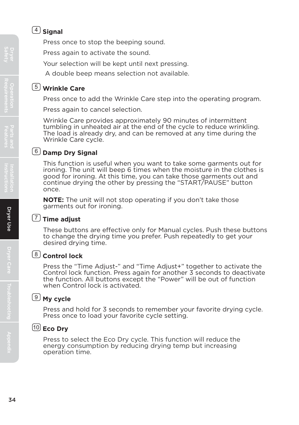 页 34 | MIDEA 27 Inch Electric Dryer Owner's Manual User Manual | Page 34 / 104