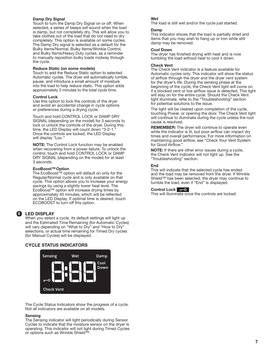 Whirlpool 27 Inch Electric Long Vent Dryer Use and Care Guide User Manual | Page 7 / 40