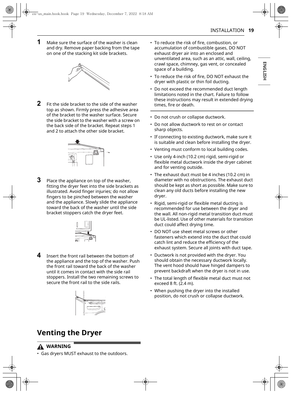 Venting the dryer | LG 27 Inch Electric Smart Dryer Owners Guide User Manual | Page 19 / 132