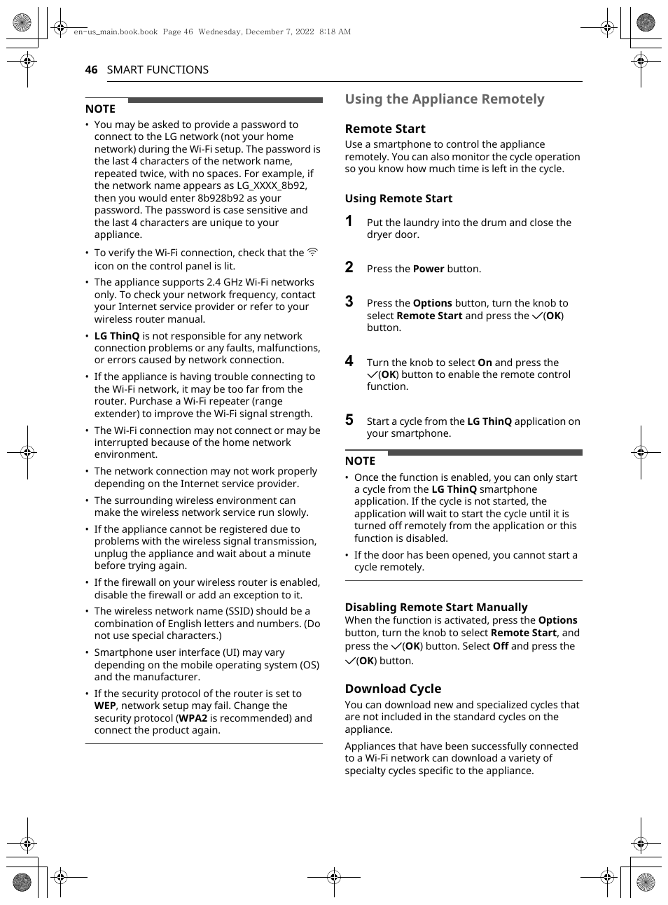 Using the appliance remotely | LG 27 Inch Electric Smart Dryer Owners Guide User Manual | Page 46 / 132