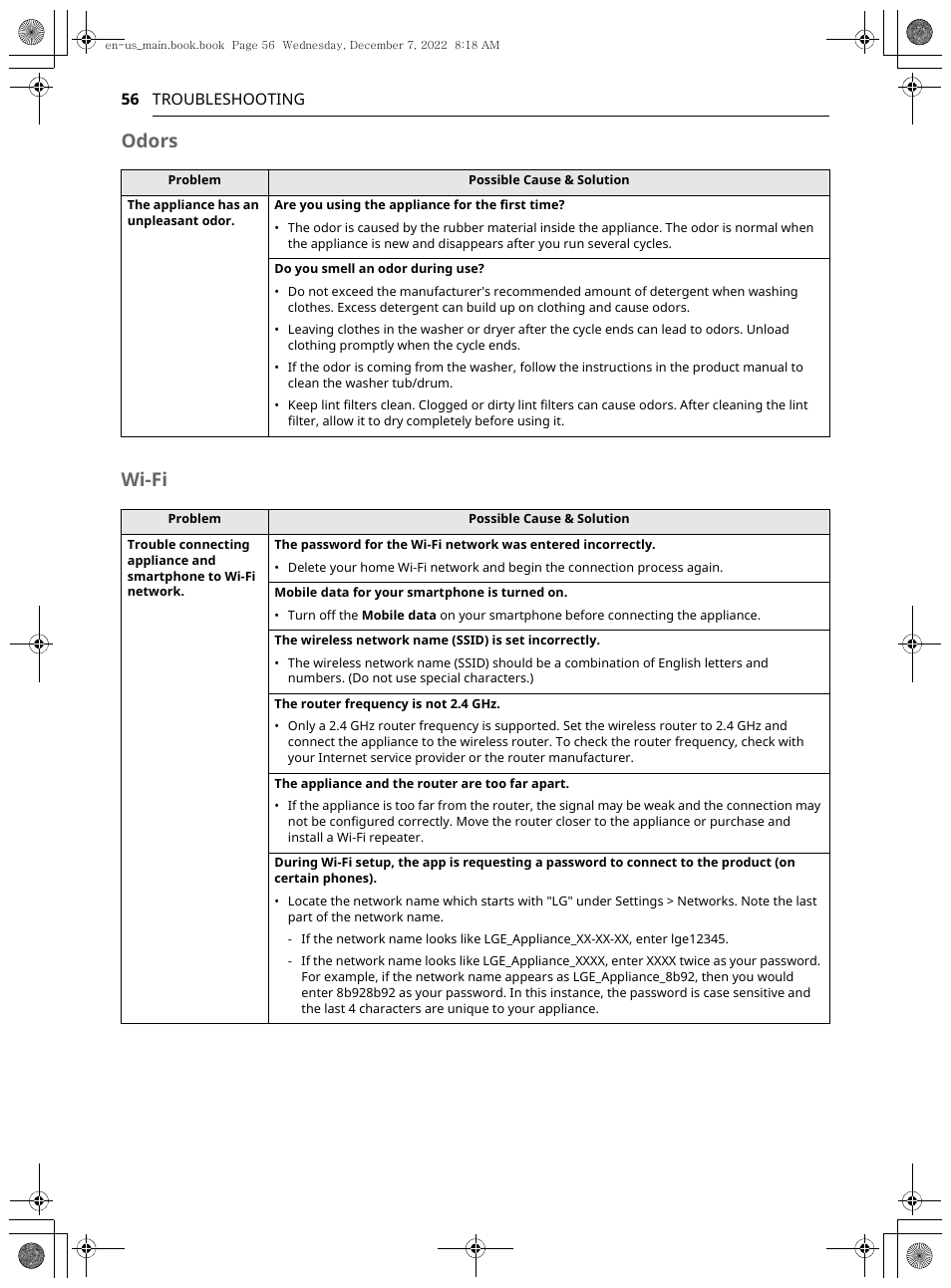 Odors wi-fi | LG 27 Inch Electric Smart Dryer Owners Guide User Manual | Page 56 / 132
