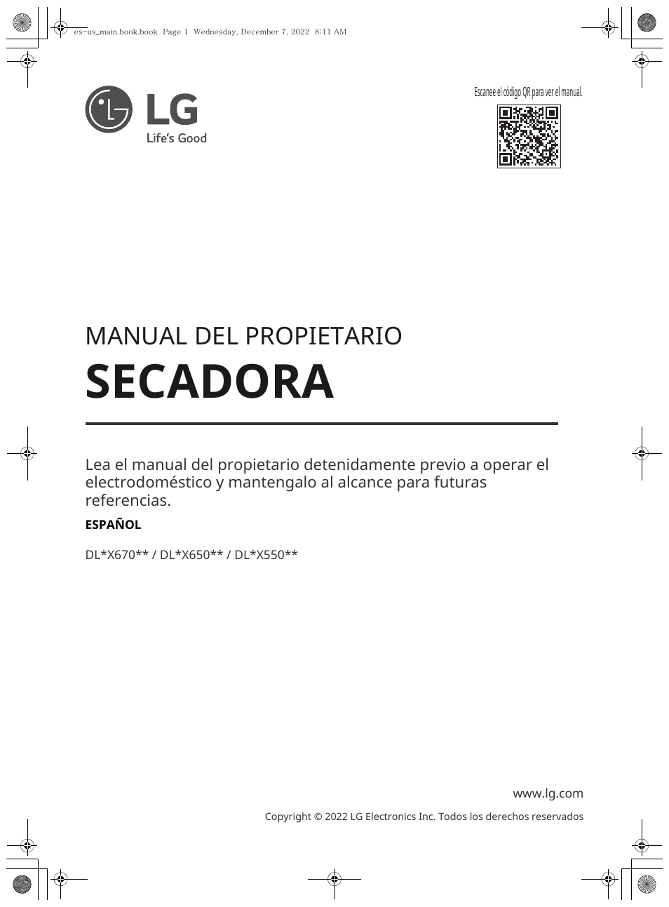 Secadora, Manual del propietario | LG 27 Inch Electric Smart Dryer Owners Guide User Manual | Page 63 / 132