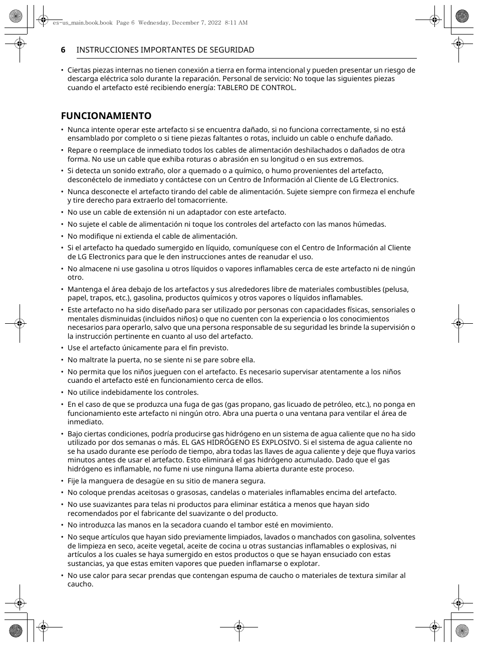 Funcionamiento | LG 27 Inch Electric Smart Dryer Owners Guide User Manual | Page 68 / 132