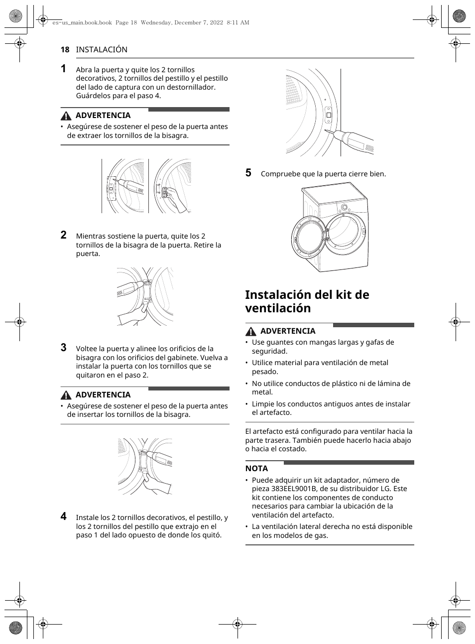 Instalación del kit de ventilación | LG 27 Inch Electric Smart Dryer Owners Guide User Manual | Page 80 / 132