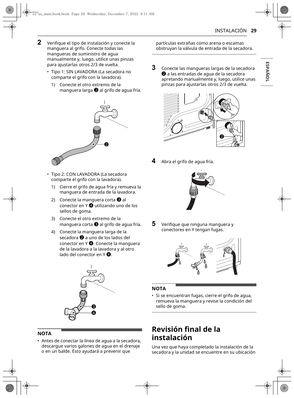 Revisión final de la instalación | LG 27 Inch Electric Smart Dryer Owners Guide User Manual | Page 91 / 132