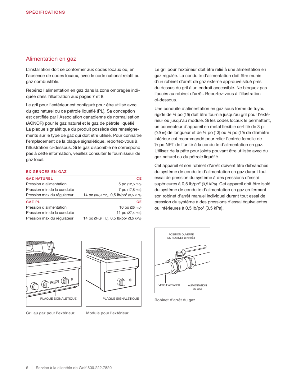 Alimentation en gaz | Wolf 30 Inch Built-in Gas Grill  Installation Guide User Manual | Page 42 / 56