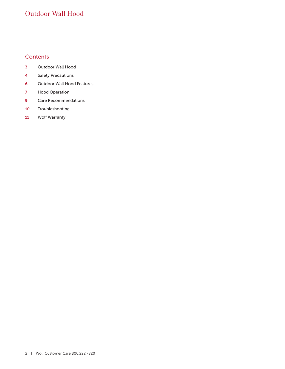 Wolf 60 Inch Outdoor Pro Wall Hood  Use & Care Guide User Manual | Page 2 / 32