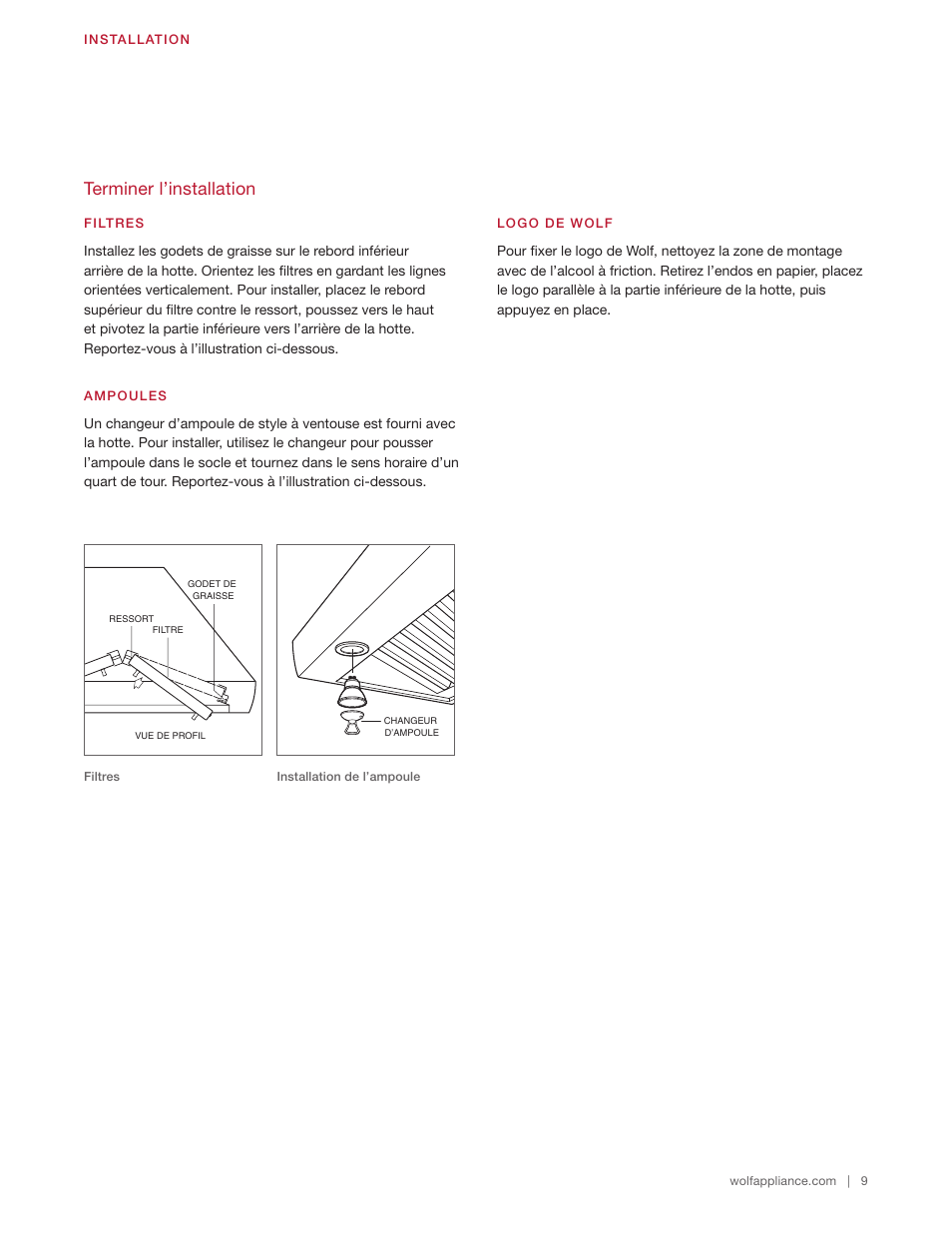 Terminer l’installation | Wolf 60 Inch Outdoor Pro Wall Hood  Installation Guide User Manual | Page 29 / 32