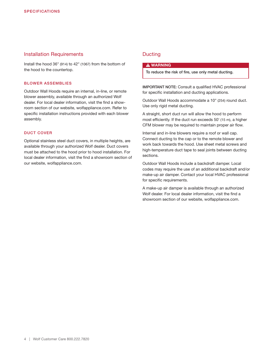 Wolf 60 Inch Outdoor Pro Wall Hood  Installation Guide User Manual | Page 4 / 32