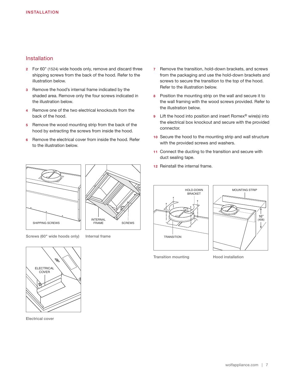Installation | Wolf 60 Inch Outdoor Pro Wall Hood  Installation Guide User Manual | Page 7 / 32