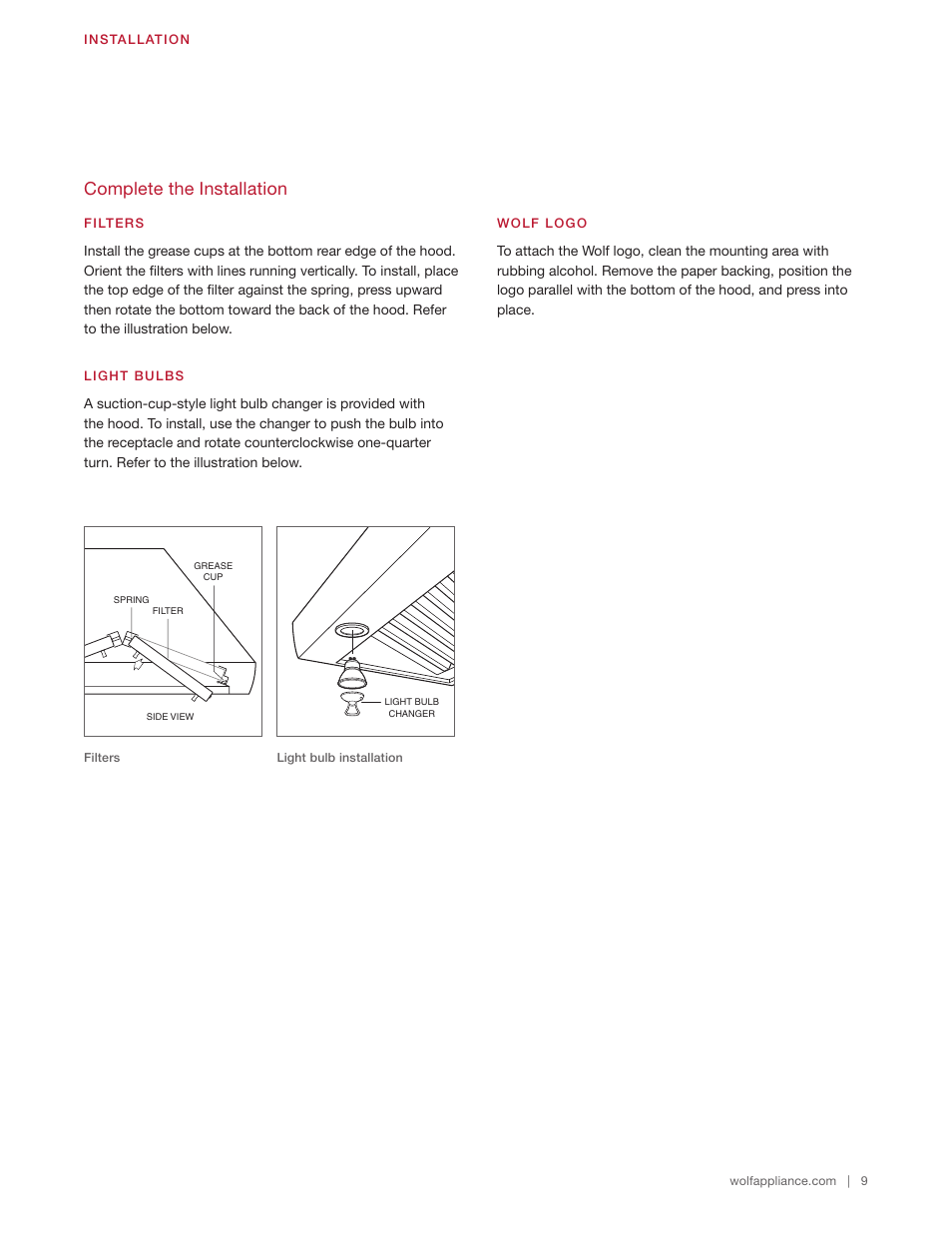 Complete the installation | Wolf 60 Inch Outdoor Pro Wall Hood  Installation Guide User Manual | Page 9 / 32