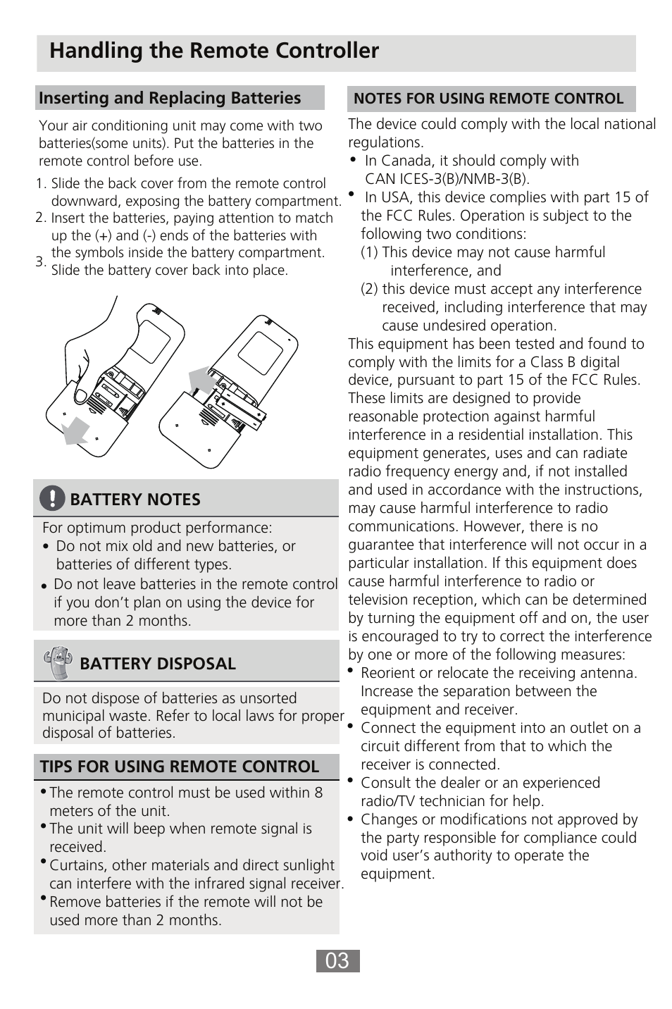 03 handling the remote controller | Keystone Slider/Casement Window Air Conditioner Owners Guide - Remote Controller User Manual | Page 4 / 28