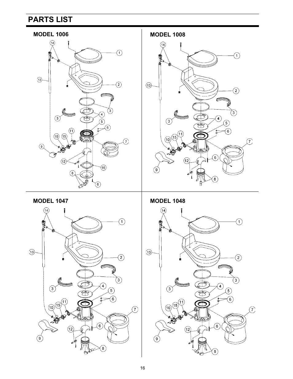 Parts list | Dometic 500Plus Series User Manual | Page 16 / 24