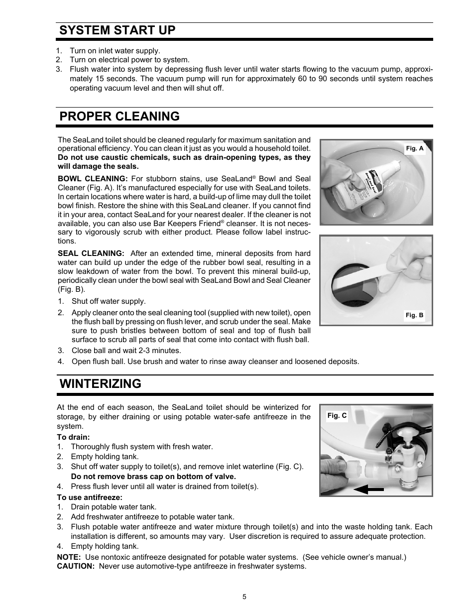 System start up, Winterizing, Proper cleaning | Dometic 500Plus Series User Manual | Page 5 / 24