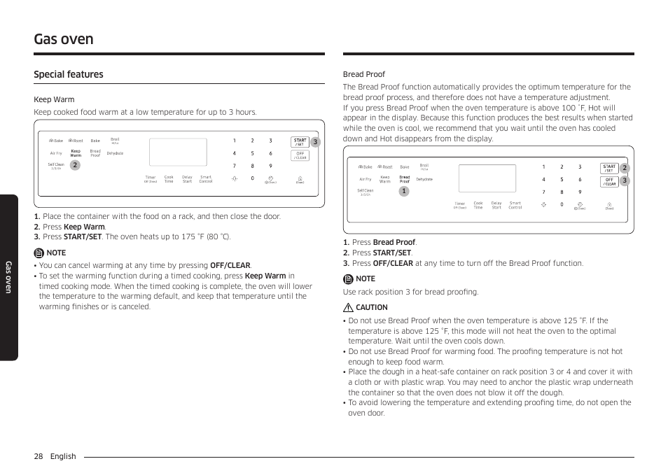 Special features, Gas oven | Samsung 30 Inch Freestanding Gas Smart Range Owners Guide User Manual | Page 28 / 164