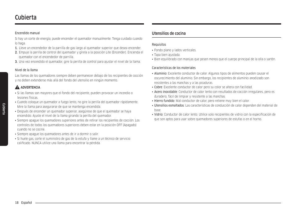 Utensilios de cocina, Cubierta | Samsung 30 Inch Freestanding Gas Smart Range Owners Guide User Manual | Page 74 / 164