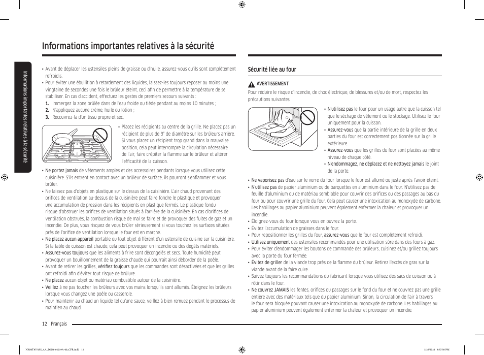 Informations importantes relatives à la sécurité | Samsung 30 Inch Slide-in Gas Smart Range Owner Manual User Manual | Page 140 / 192