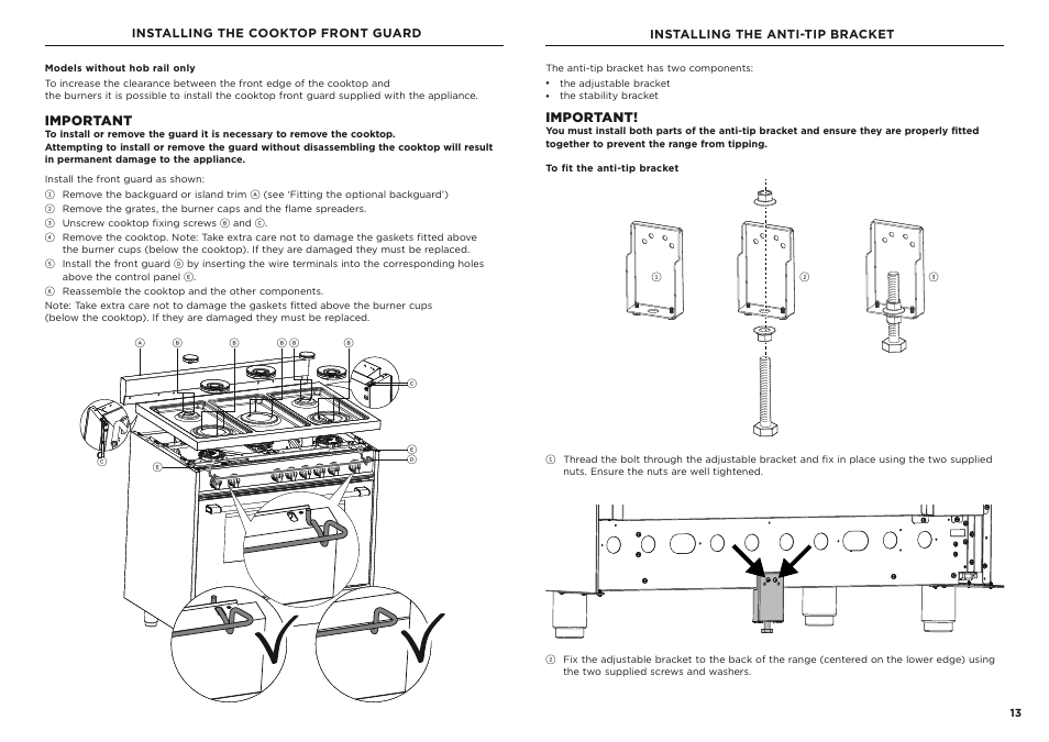 Important | Fisher & Paykel Series 7 Classic Series 36 Inch Freestanding Gas Range Installation Guide User Manual | Page 13 / 56