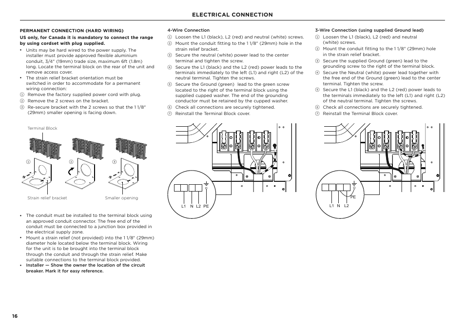 Electrical connection | Fisher & Paykel Series 7 Classic Series 36 Inch Freestanding Gas Range Installation Guide User Manual | Page 16 / 56