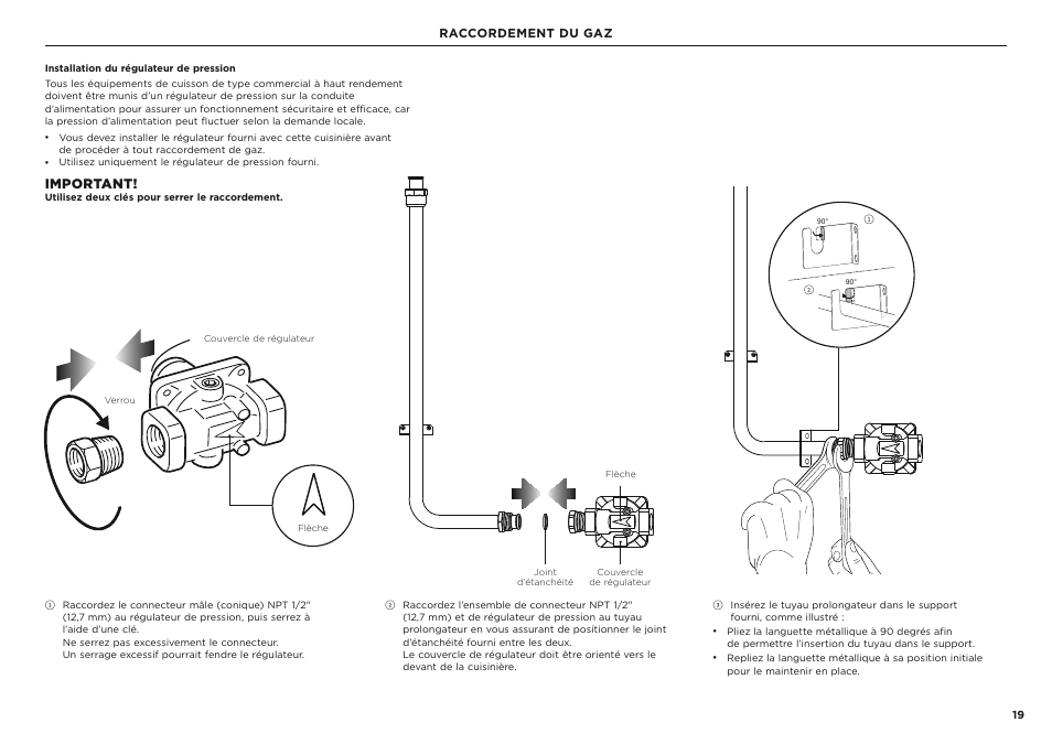 Important, Raccordement du gaz | Fisher & Paykel Series 7 Classic Series 36 Inch Freestanding Gas Range Installation Guide User Manual | Page 47 / 56