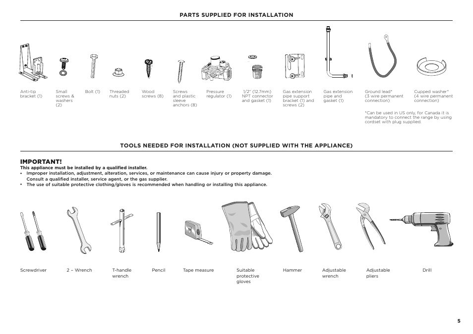 Important | Fisher & Paykel Series 7 Classic Series 36 Inch Freestanding Gas Range Installation Guide User Manual | Page 5 / 56