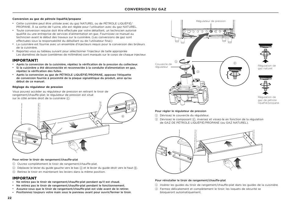 Important, Conversion du gaz | Fisher & Paykel Series 7 Classic Series 36 Inch Freestanding Gas Range Installation Guide User Manual | Page 50 / 56