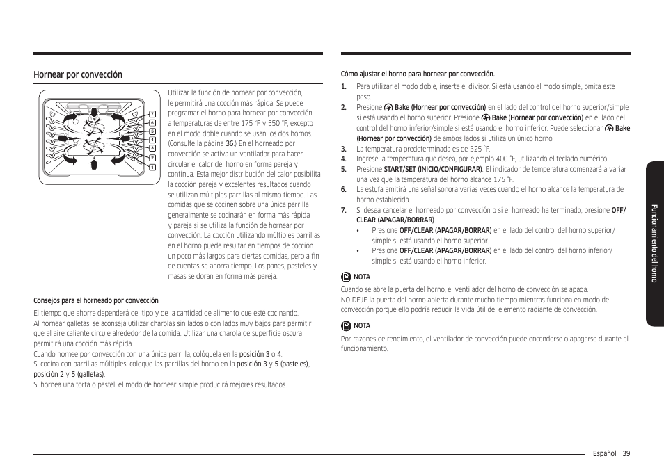 Hornear por convección | Samsung 30 Inch Freestanding Electric Smart Range Owner Manual User Manual | Page 109 / 210