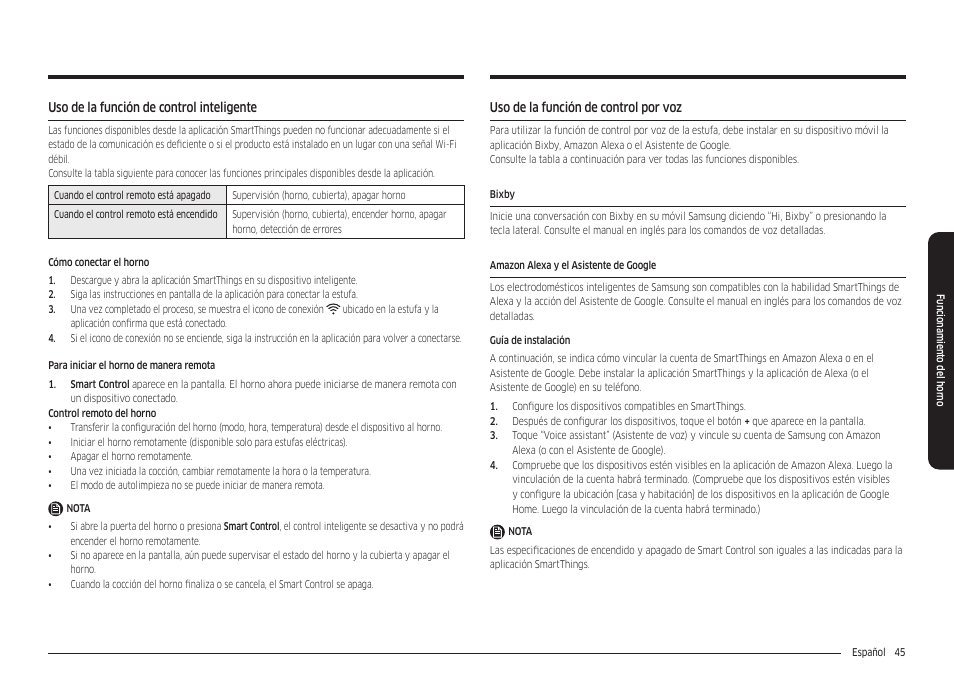 Uso de la función de control inteligente, Uso de la función de control por voz | Samsung 30 Inch Freestanding Electric Smart Range Owner Manual User Manual | Page 115 / 210
