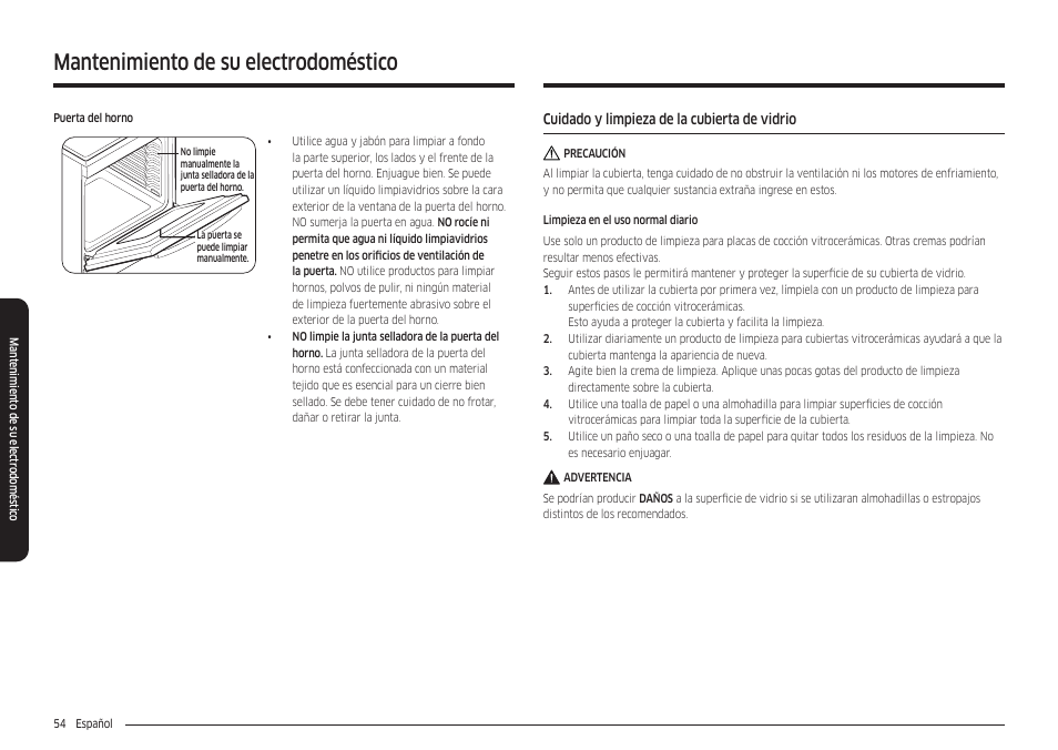 Cuidado y limpieza de la cubierta de vidrio, Mantenimiento de su electrodoméstico | Samsung 30 Inch Freestanding Electric Smart Range Owner Manual User Manual | Page 124 / 210