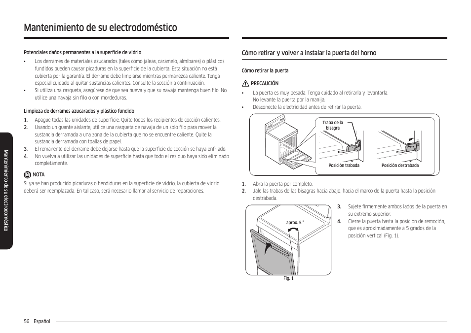 Mantenimiento de su electrodoméstico | Samsung 30 Inch Freestanding Electric Smart Range Owner Manual User Manual | Page 126 / 210