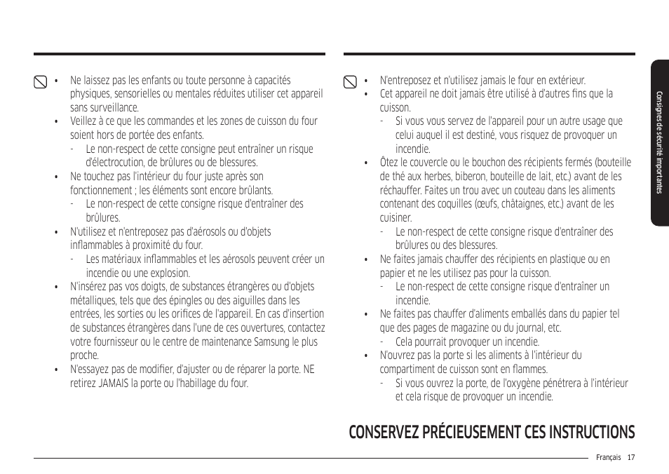 Conservez précieusement ces instructions | Samsung 30 Inch Freestanding Electric Smart Range Owner Manual User Manual | Page 157 / 210
